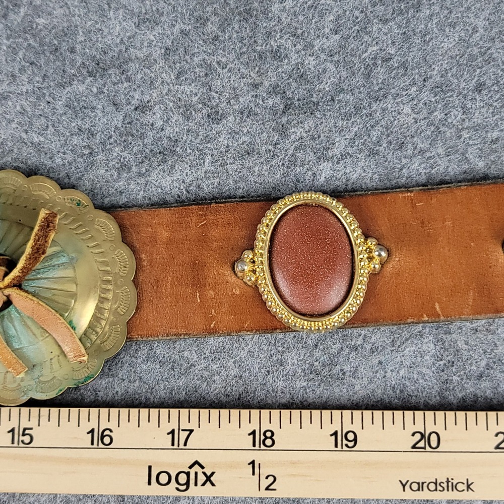 Jacobs Leather Vintage Brown Belt Goldstone Cabochon Concho Plantsville CT 32 - Picture 6 of 13